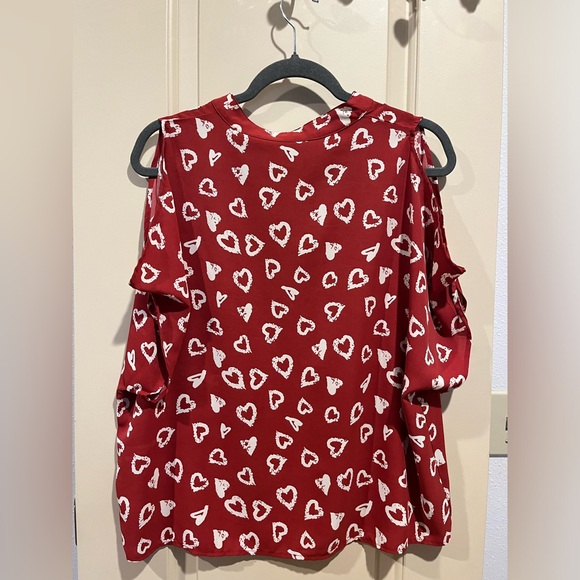 ❤️🤍 SHEIN heart print off shoulder notch collar blouse. Size large. Used once. - Picture 7 of 8
